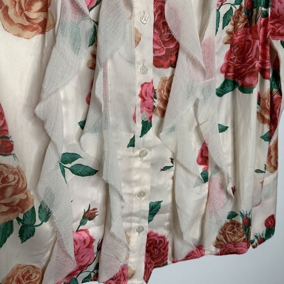 New Free People Charlotte Floral Blouse Women's Pink Cream Size Small Petite SP - Picture 4 of 6